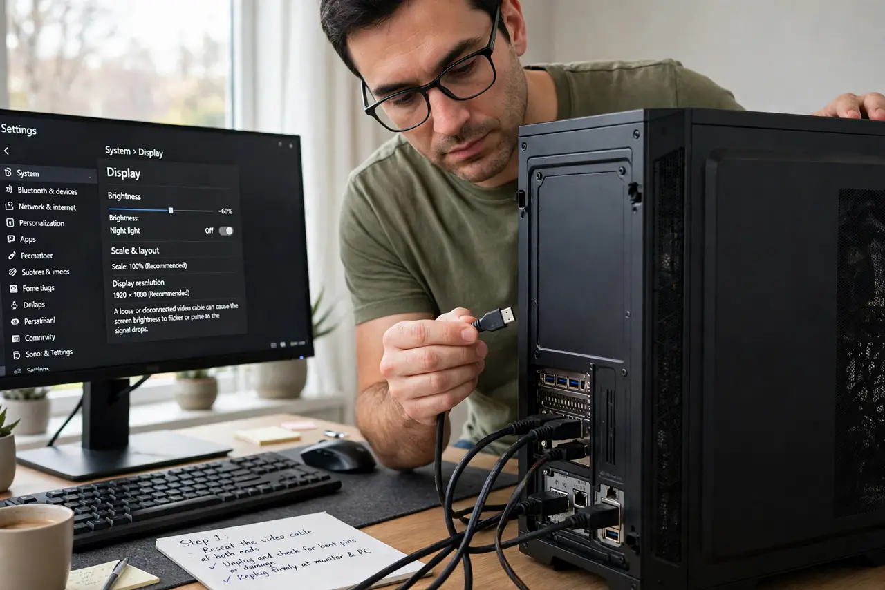 Monitor Backlight Flickers? Fix It Safely — step 1 being performed on the device.