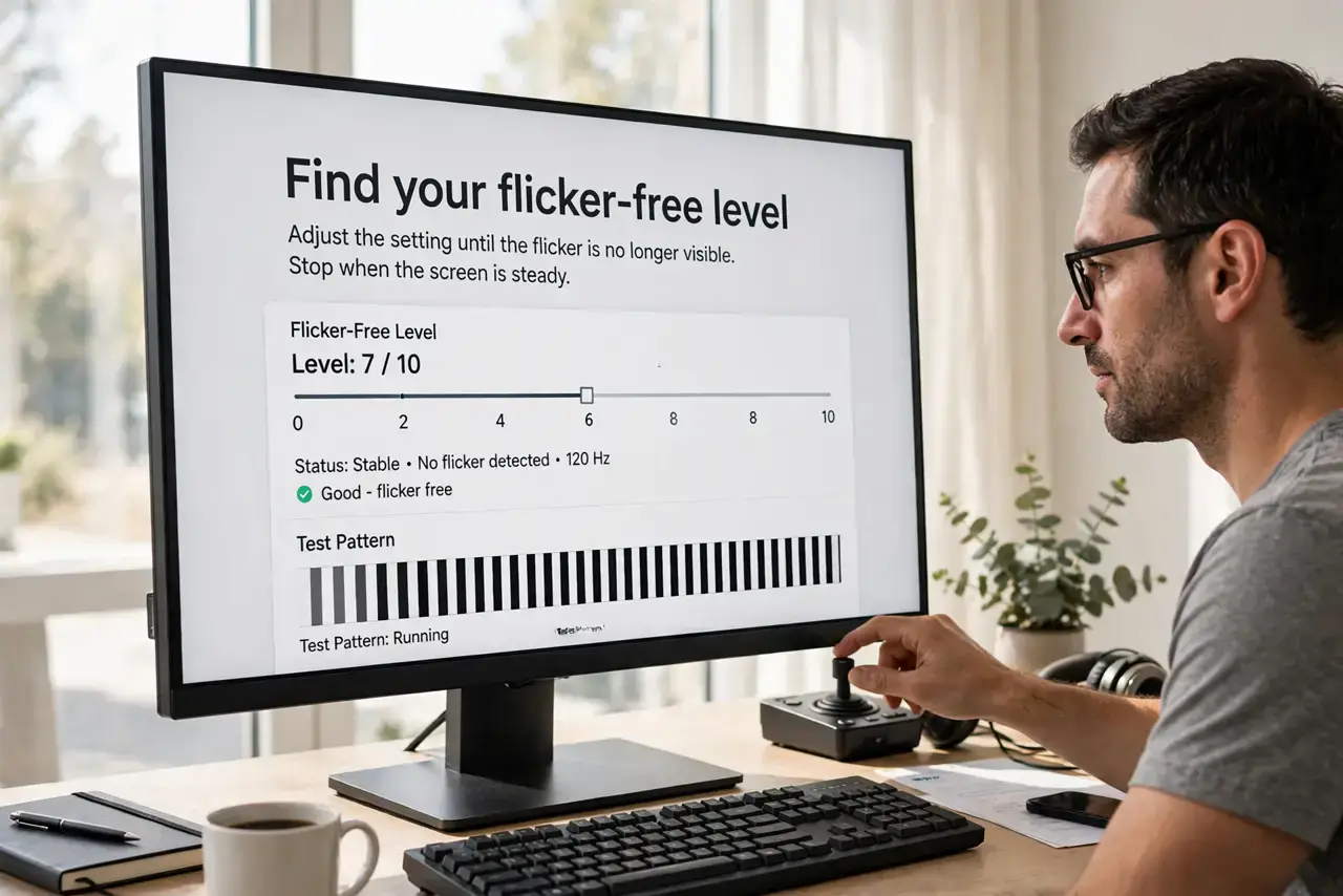 Step 1 in action for Monitor Flickers at Certain Brightness: Find your flicker-free level.