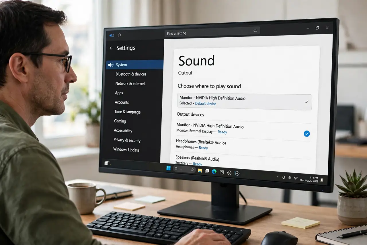A person performing step 1: Set the monitor as output.