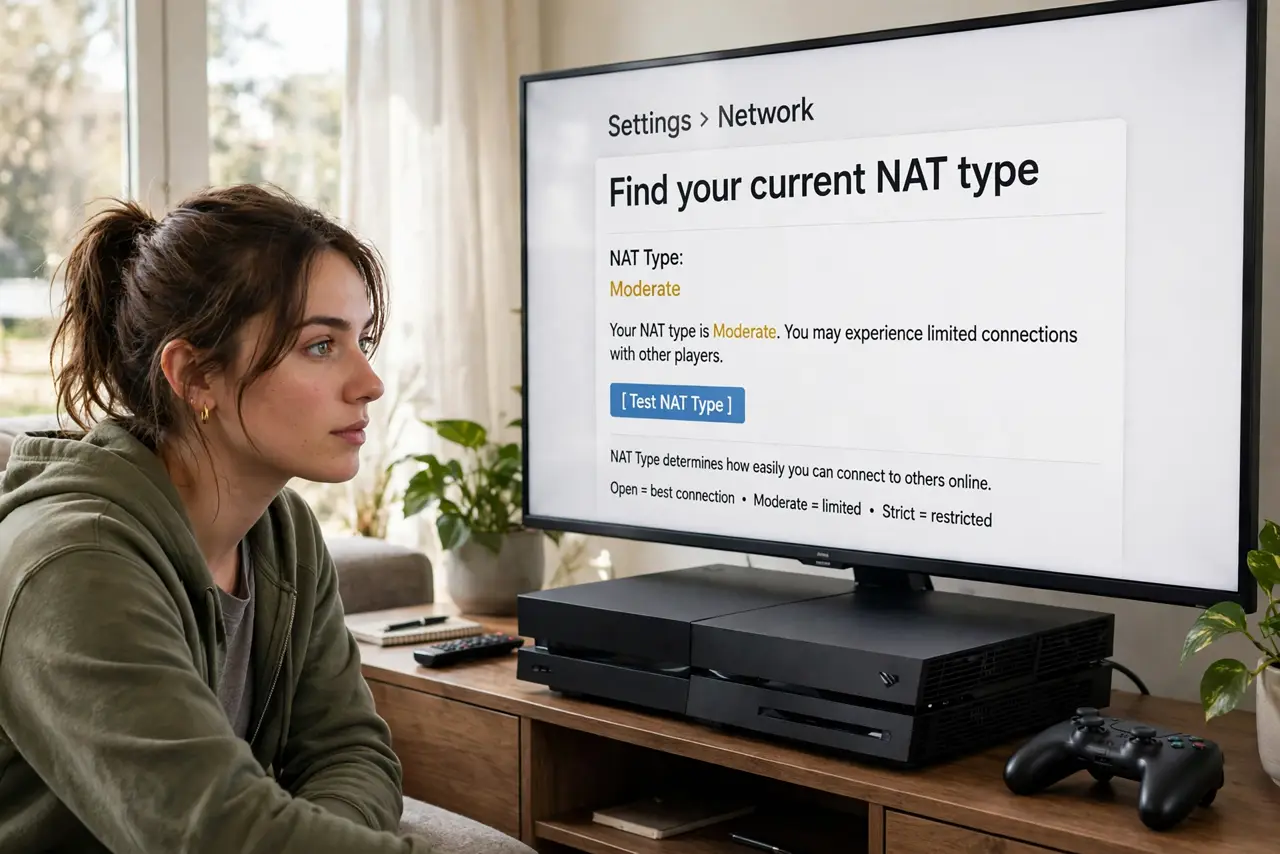 A person calmly performing the guide's first step: Find your current NAT type.