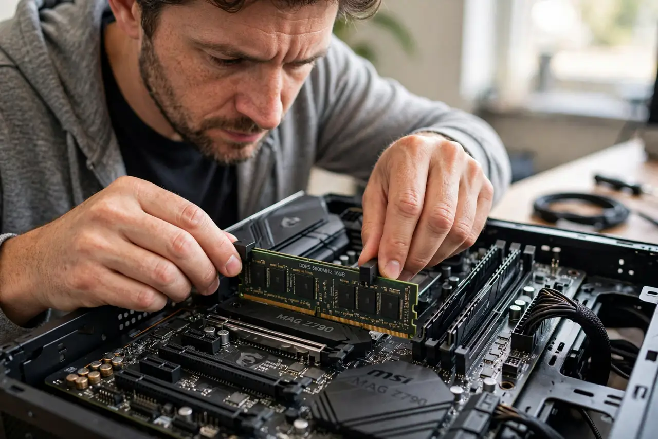 A person performing step 1: Power off fully and reseat the RAM.