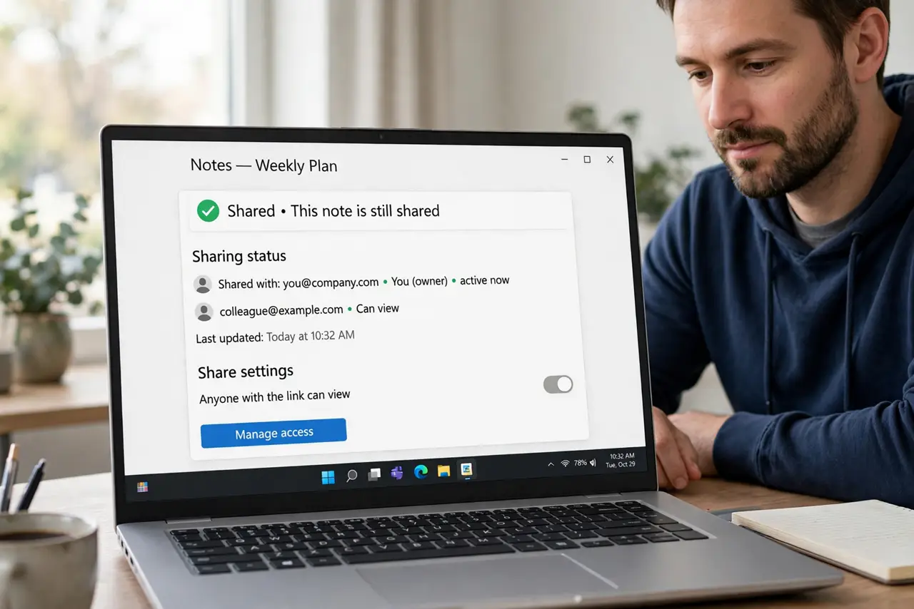 Person performing step 1: Confirm the note is still shared. Open the note's sharing settings and confirm the collaborators are still listed. A removed share stops...