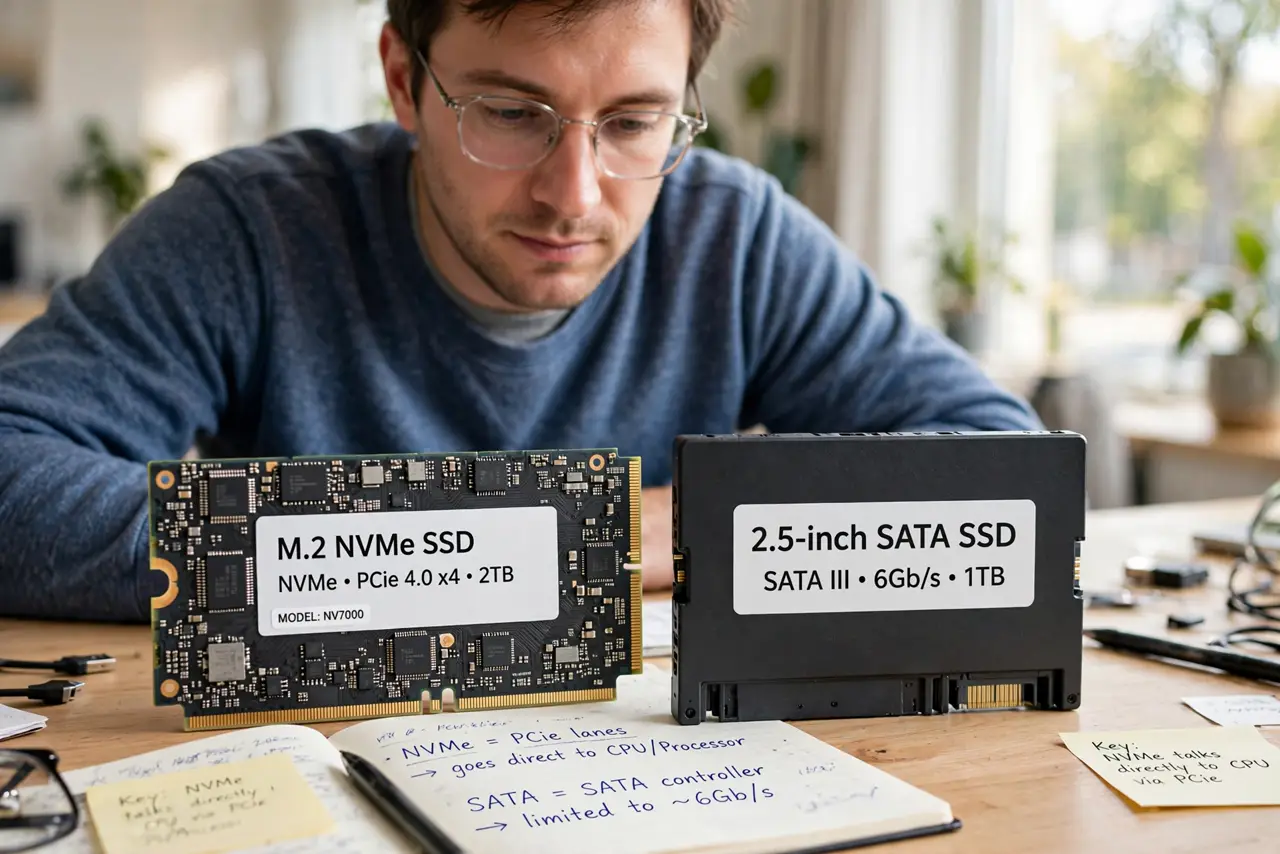 A person performing the first step: Understand the two interfaces. SATA tops out around the speed of its old.