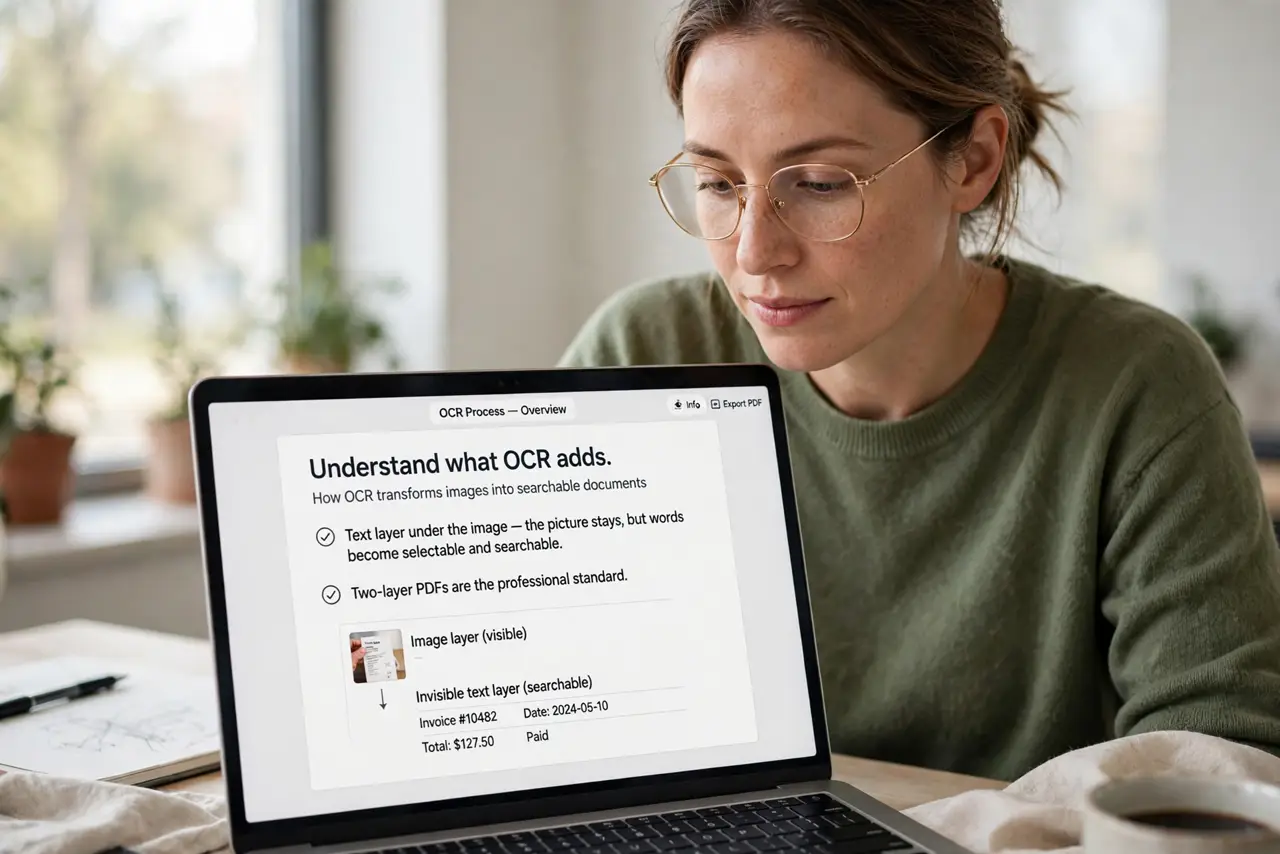A person performing the first step of the guide: Understand what OCR adds.