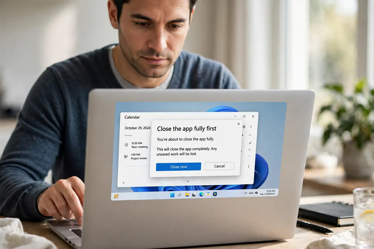 A person performing the first step: Close the app fully first.