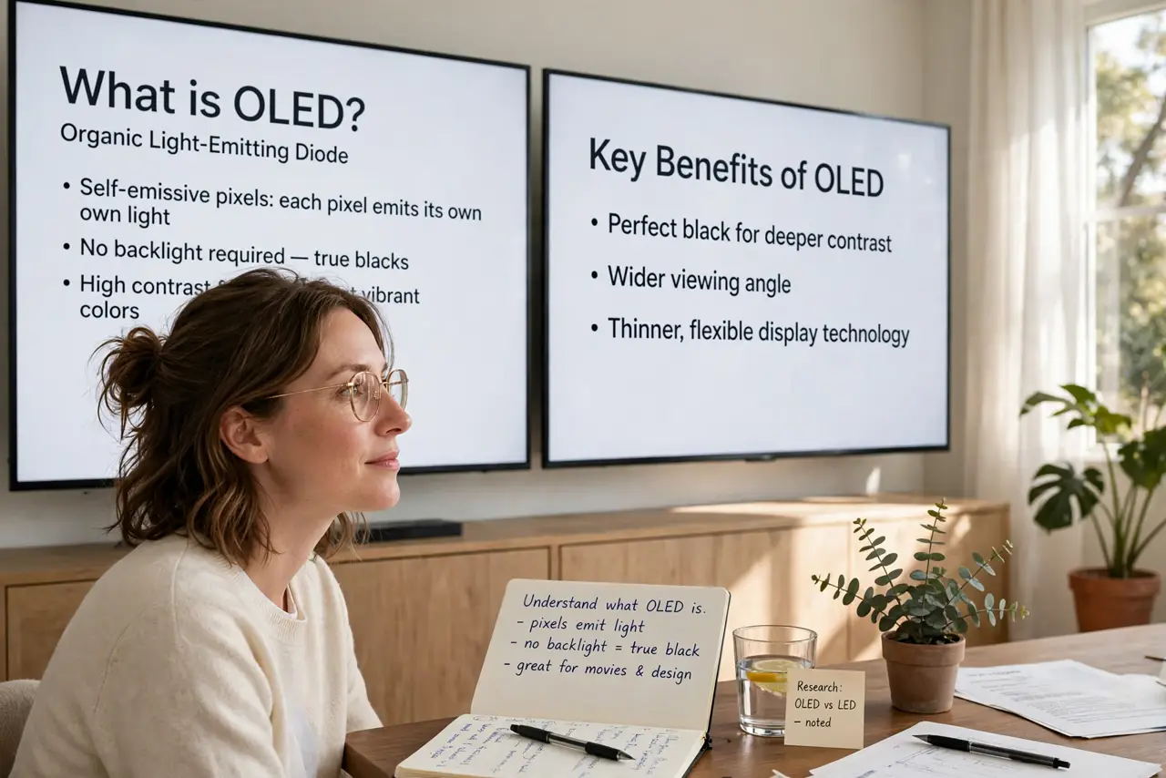 A person calmly performing the guide's first step: Understand what OLED is.