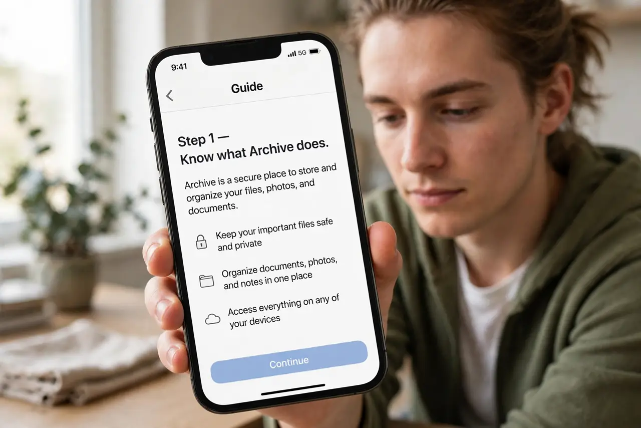 A person doing the guide's first step: Know what Archive does.