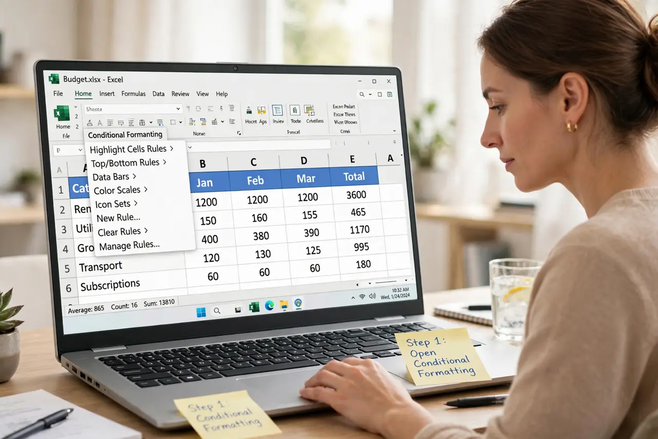 A person doing the guide's first step: Open Conditional Formatting.