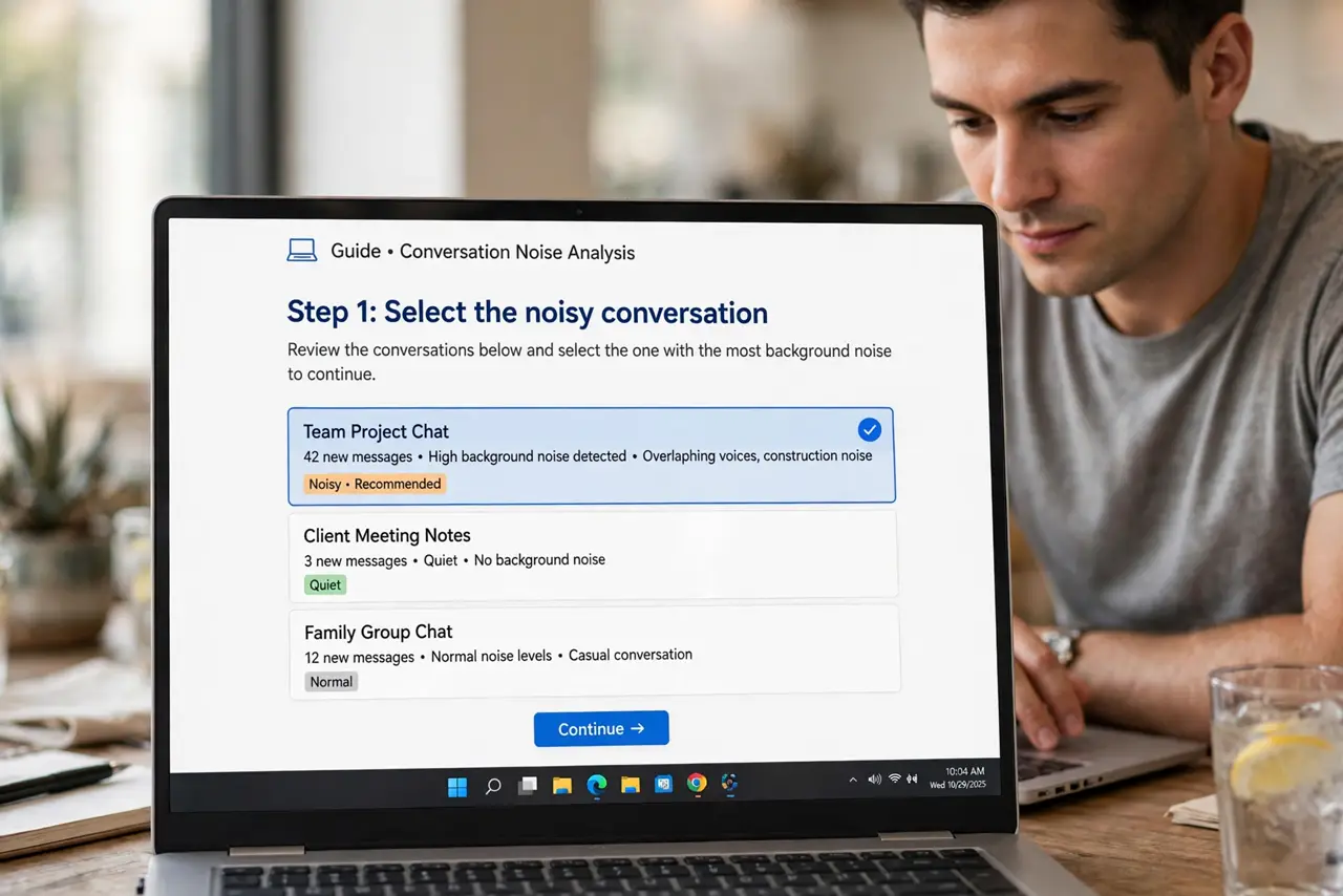 A person doing the guide's first step: Select the noisy conversation.