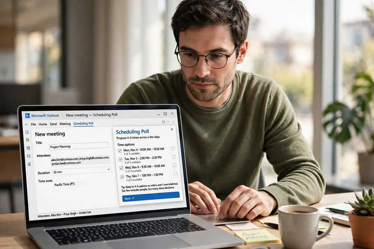 A person performing the first step of the guide: Start a scheduling poll.