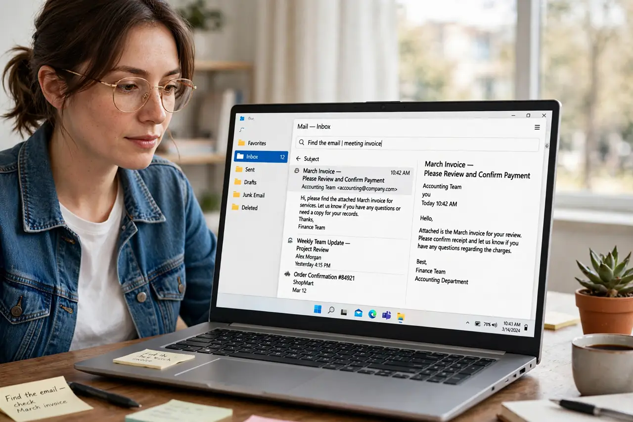 A person calmly performing the guide's first step: Find the email.