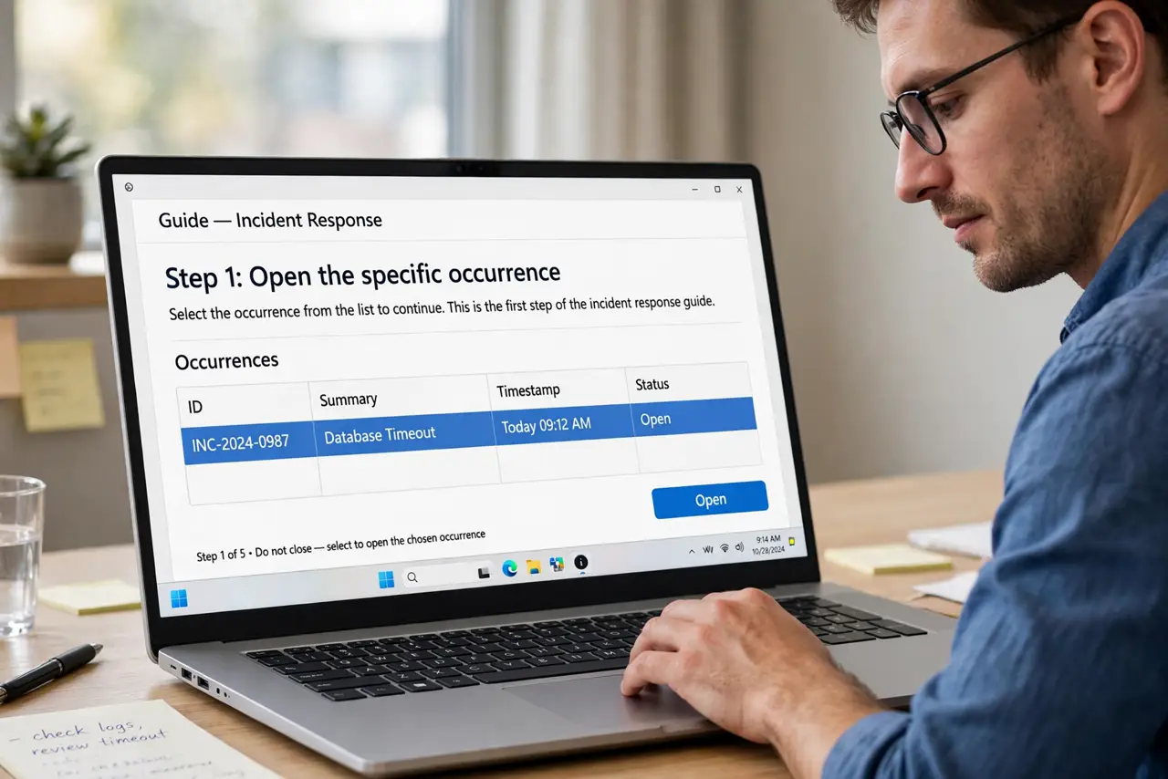 A person doing the guide's first step: Open the specific occurrence.