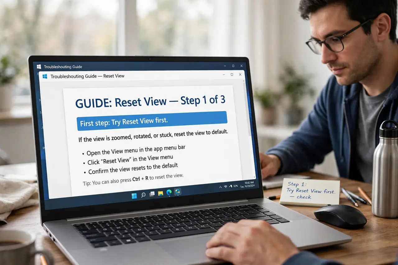 A person doing the guide's first step: Try Reset View first.