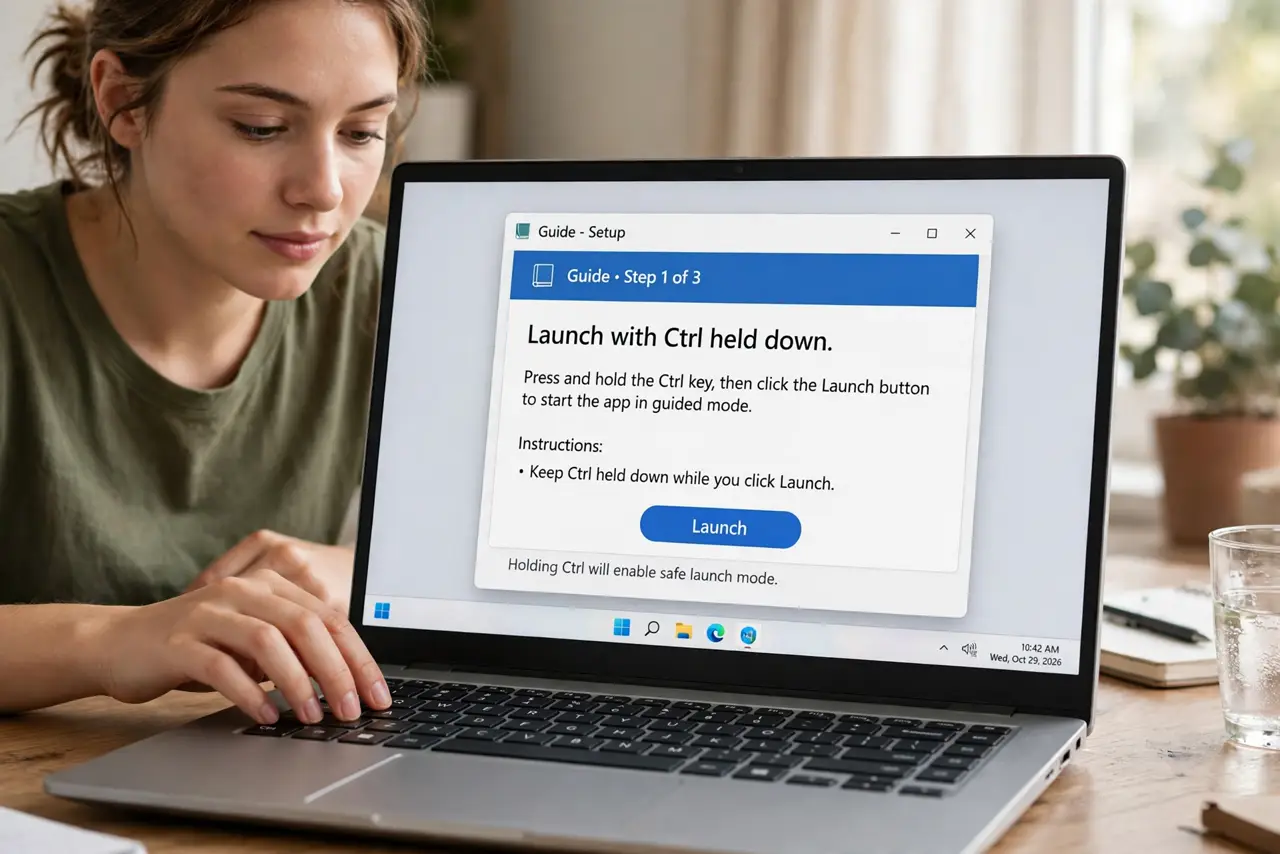 A person doing the guide's first step: Launch with Ctrl held down.