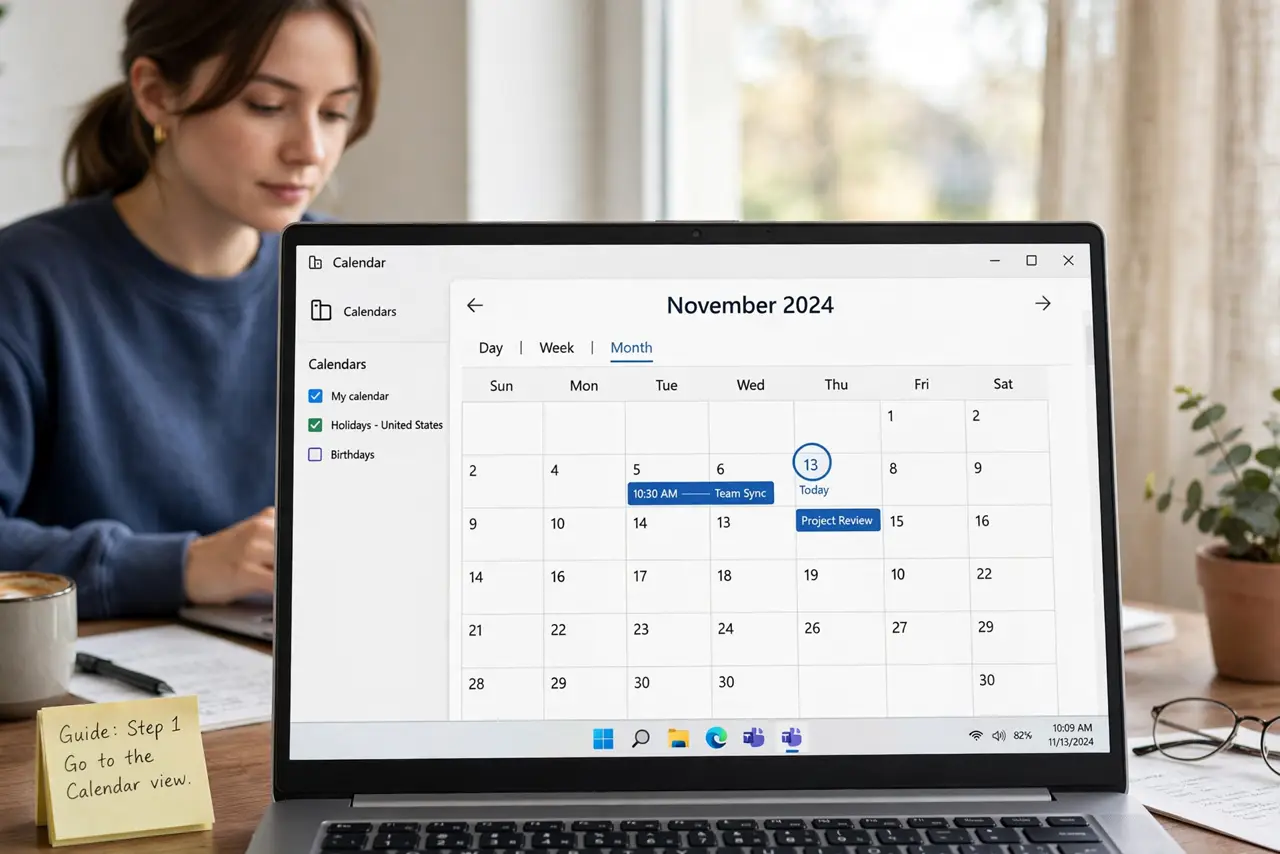 A person doing the guide's first step: Go to the Calendar view.