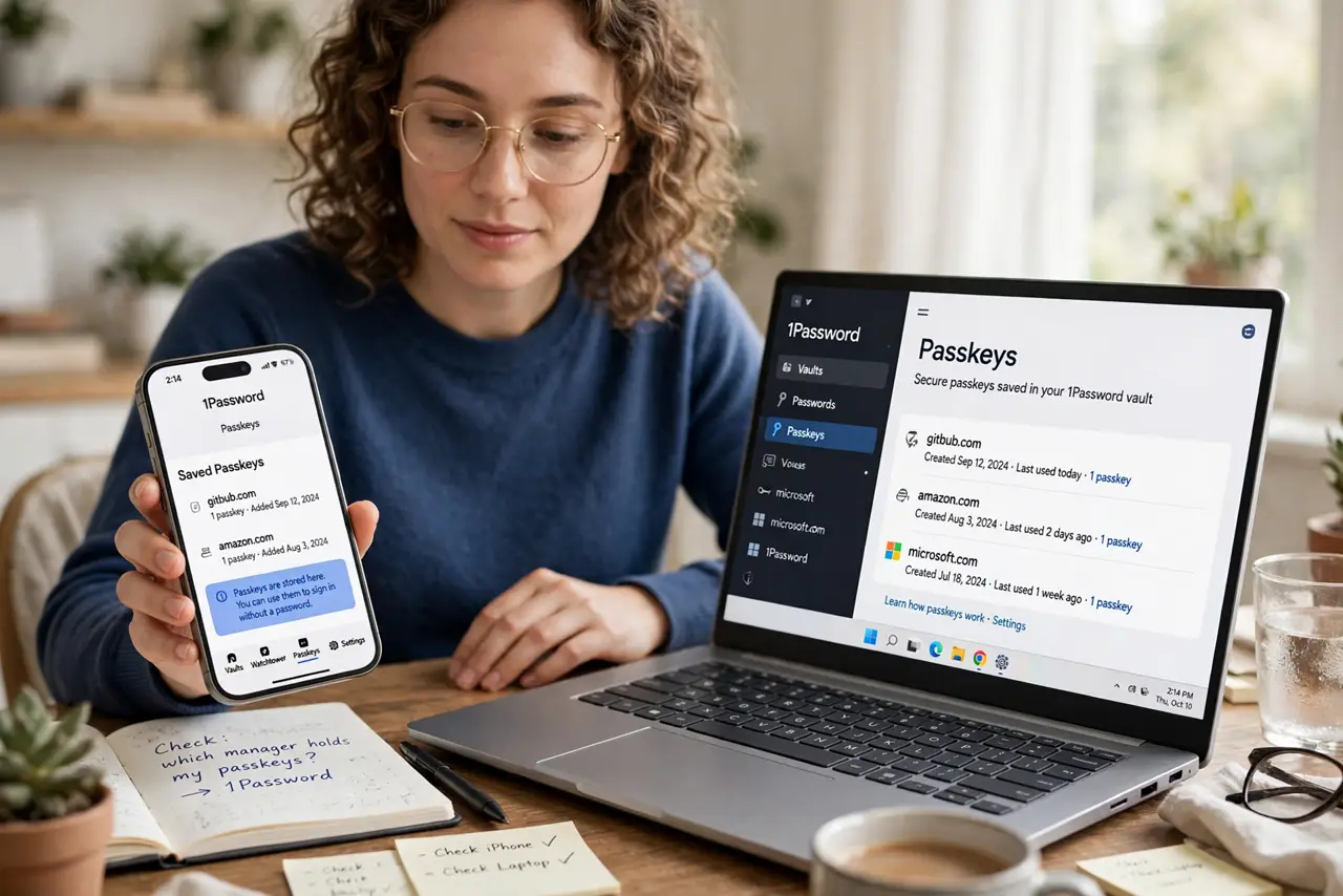 A person performing the first step: Learn which manager holds yours. iPhone and Mac: iCloud Keychain. Android and Chrome: Google Password Manager. Windows:.