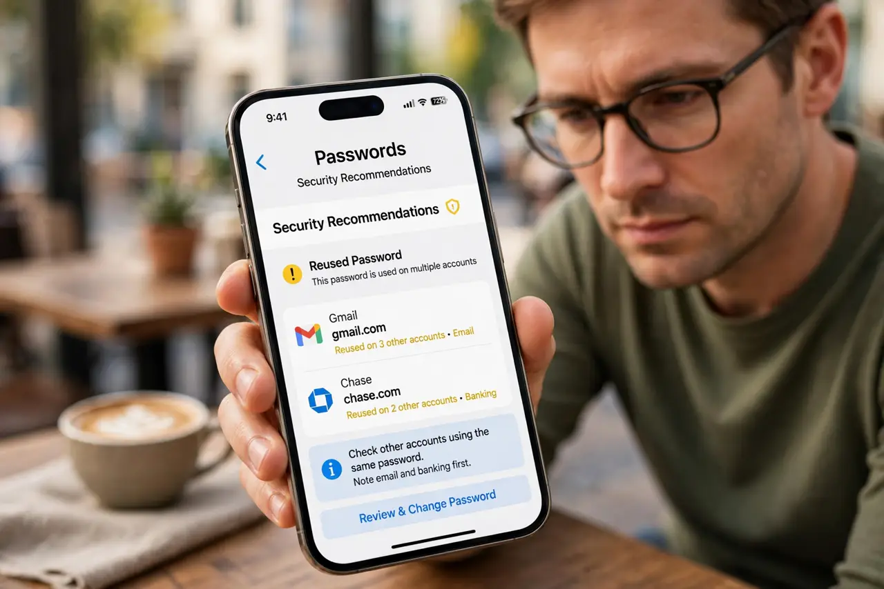 Password in a Past Data Breach? Change It Now — step 1 being performed on the device.