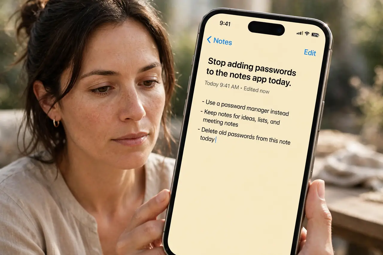 Person performing step 1 of Password List in a Notes App? The Risk