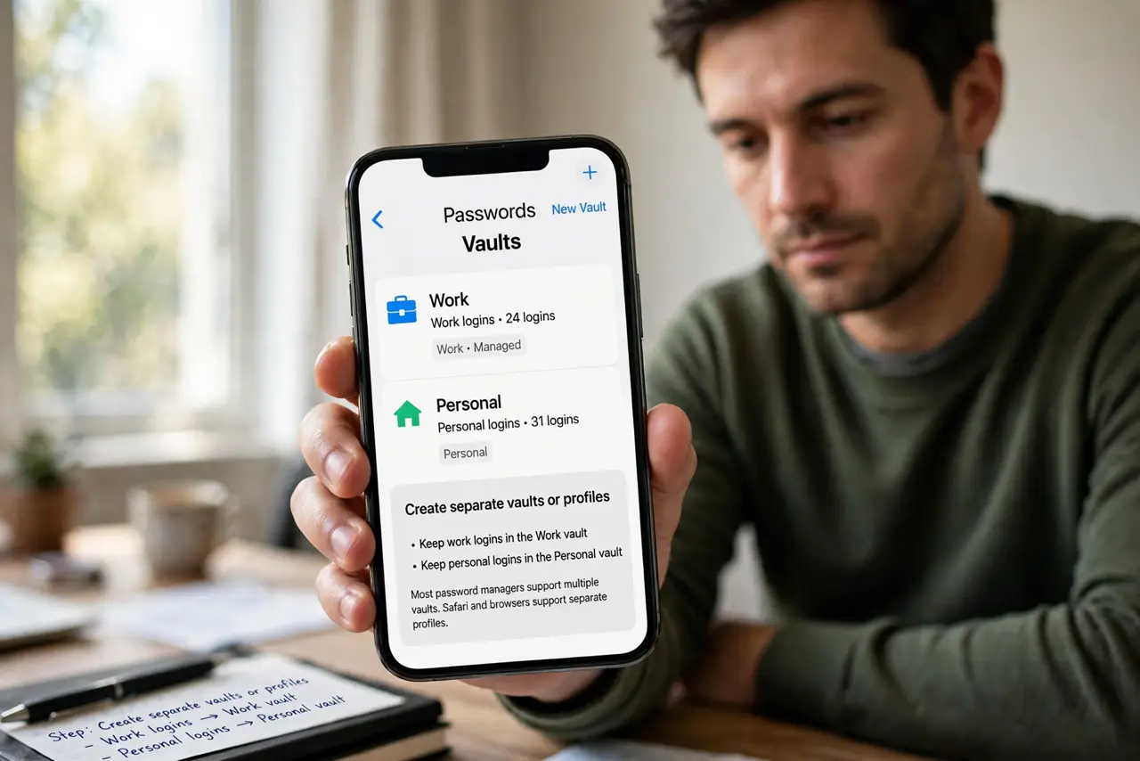 A person performing the first step of the guide: Create separate vaults or profiles.