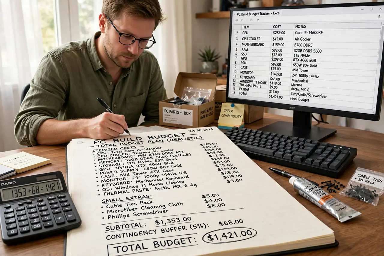 A person performing the first step of the guide: Set a realistic total budget first.