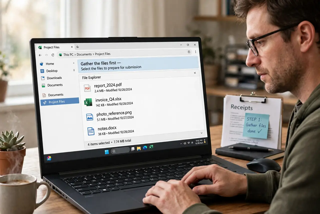 Step 1 in action for Merge PDFs in the Right Order: Gather the files first.