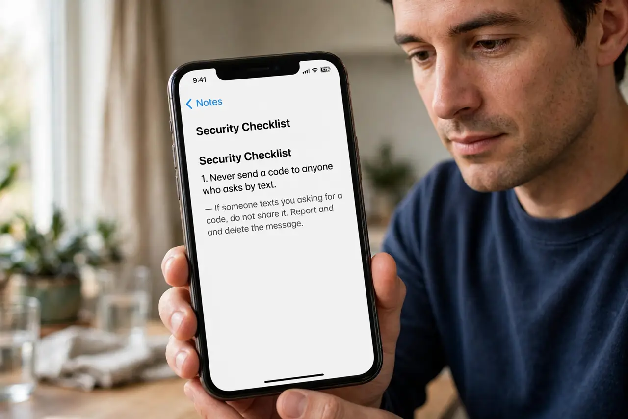 Person performing step 1 of Phishing Text Asks for a Code? Spot It