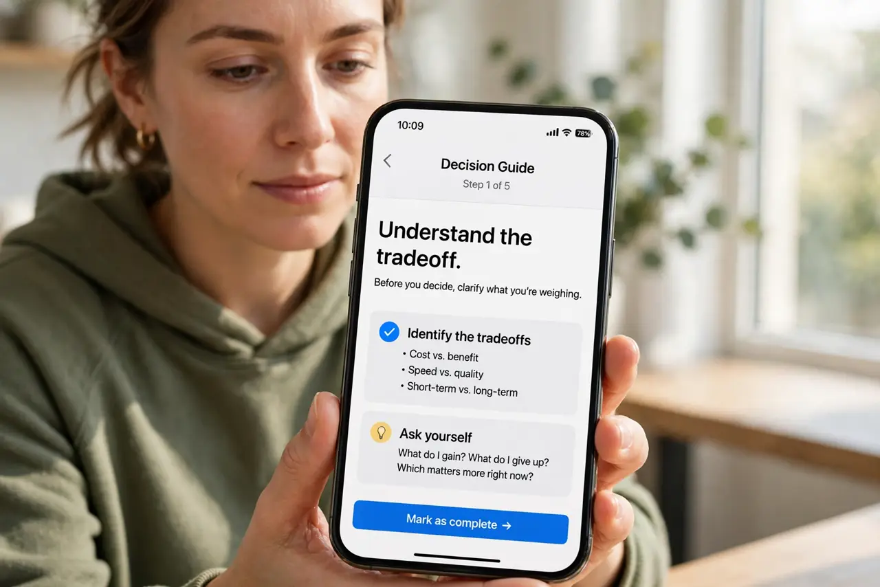 A person doing the guide's first step: Understand the tradeoff.