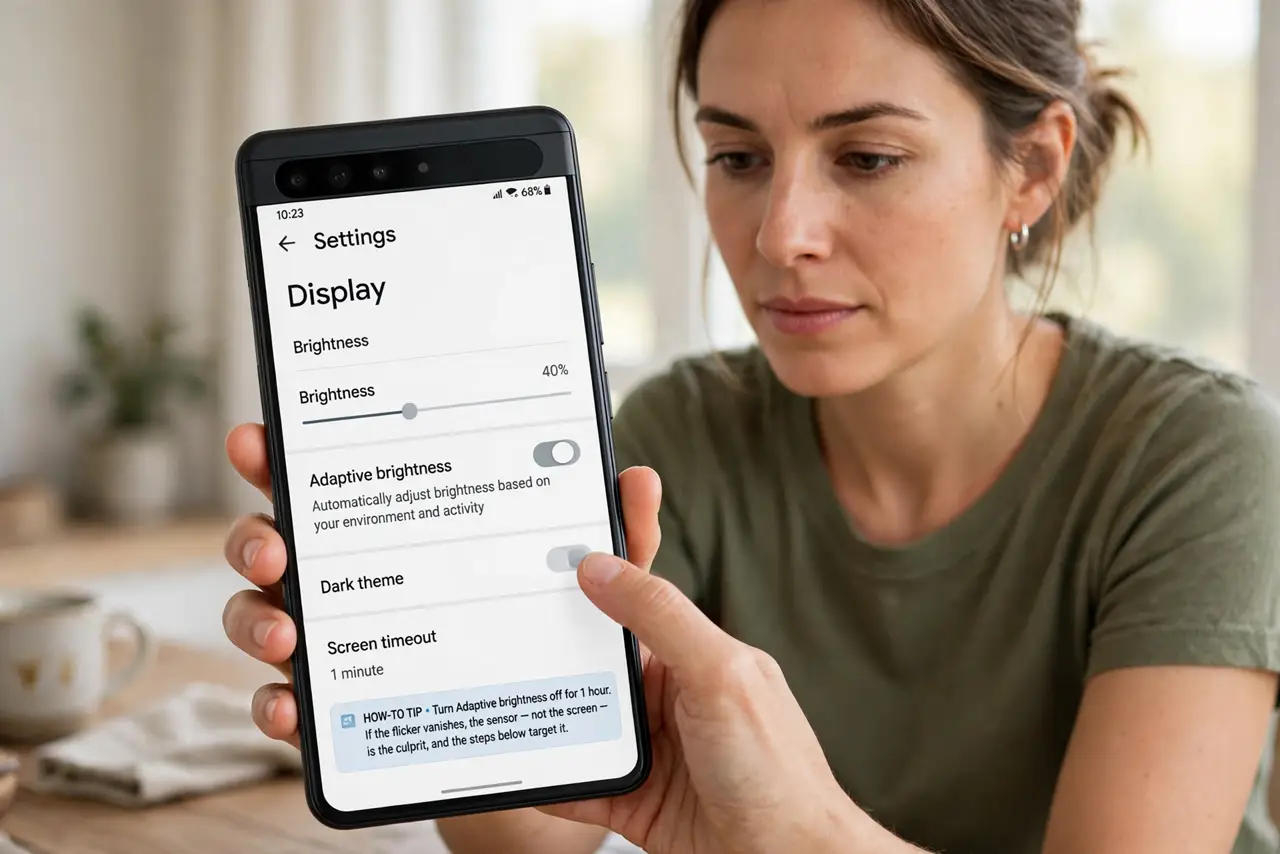 Auto-Brightness Flickers Indoors on a Phone — step 1 being performed on the device.