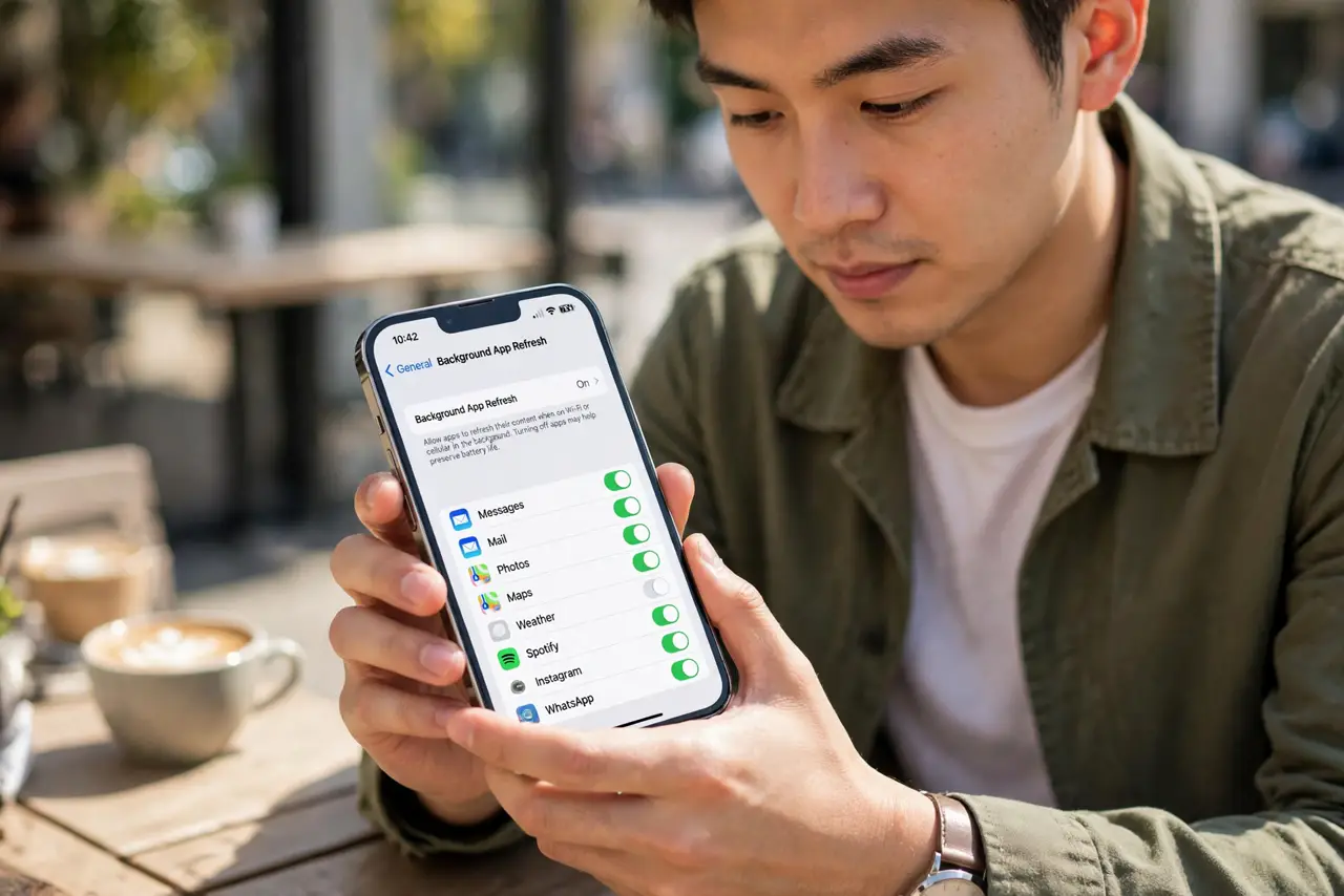 A person doing the guide's first step: Find the background refresh list.