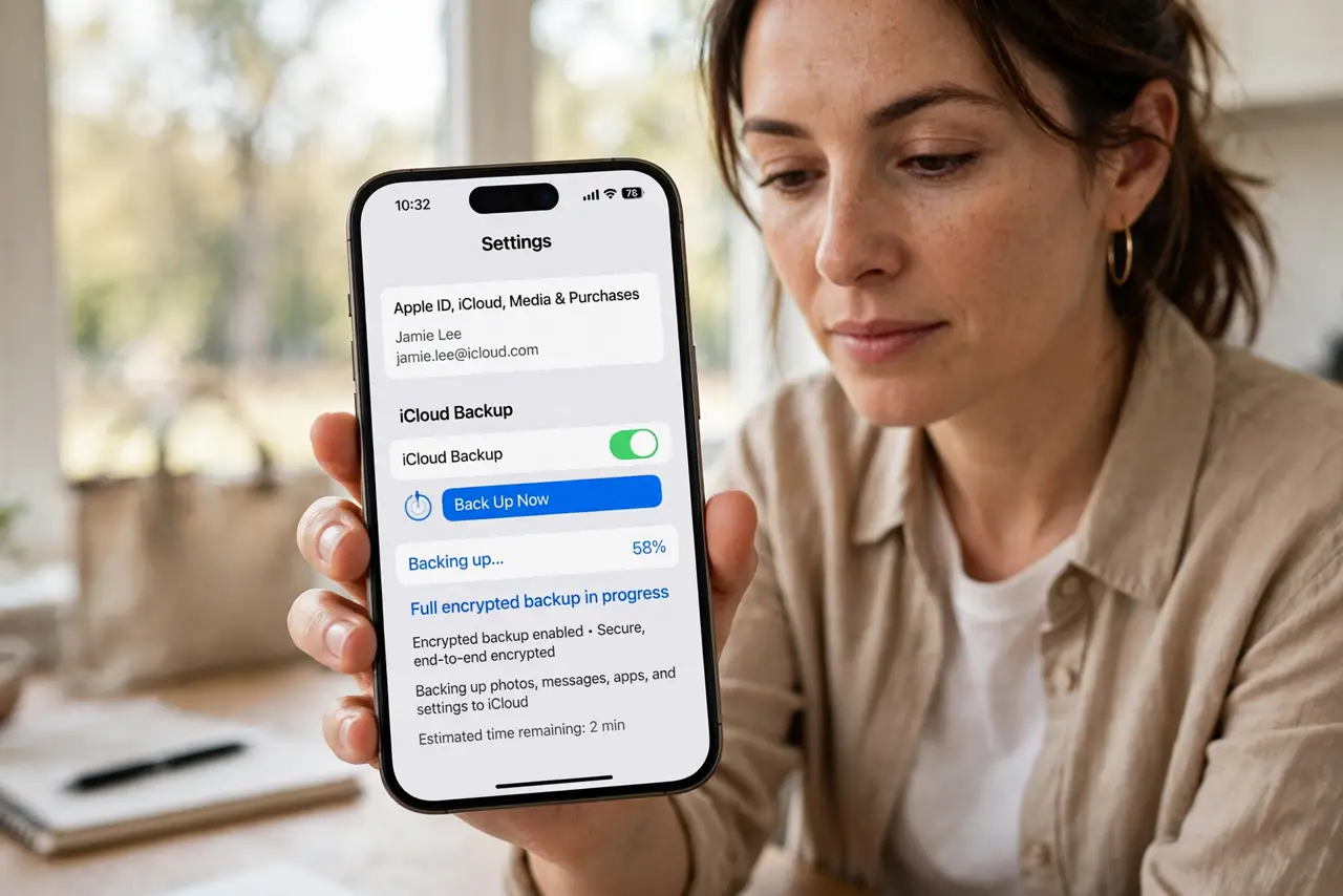 Step 1 in action for Back Up Your Phone Before Trading It In: Run a full encrypted backup first.