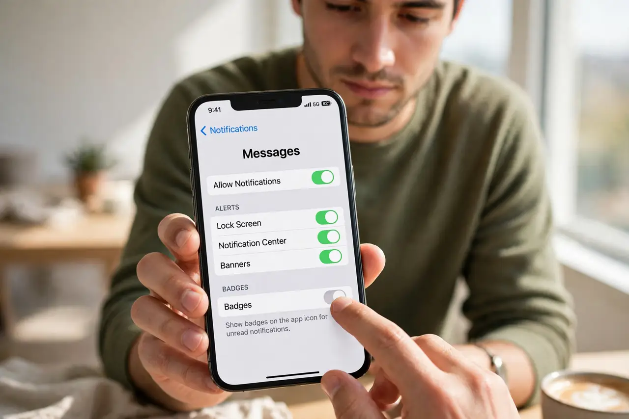 A person doing the guide's first step: Turn off badges per app on iPhone.