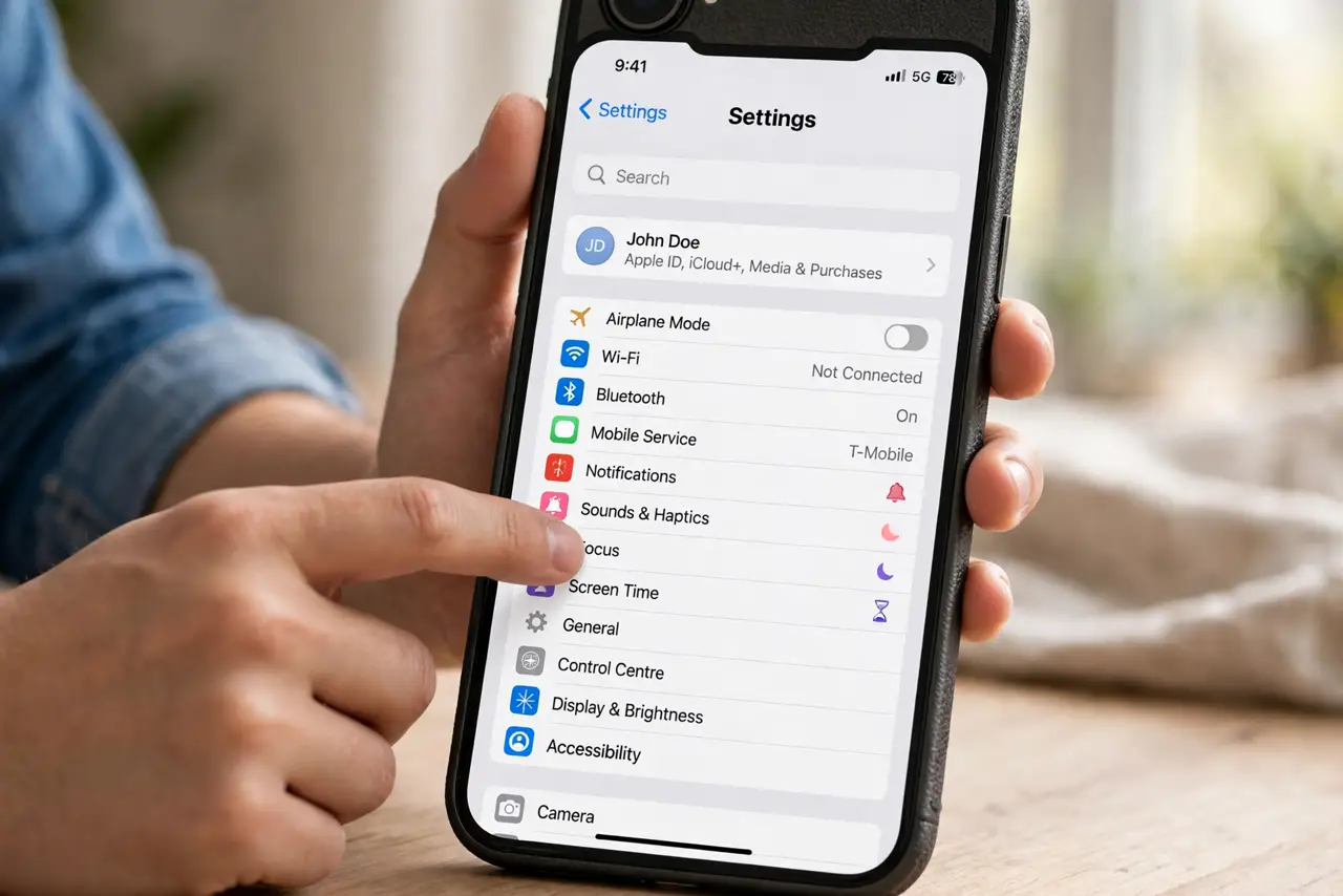 A person doing the guide's first step: Open Accessibility settings on iPhone.