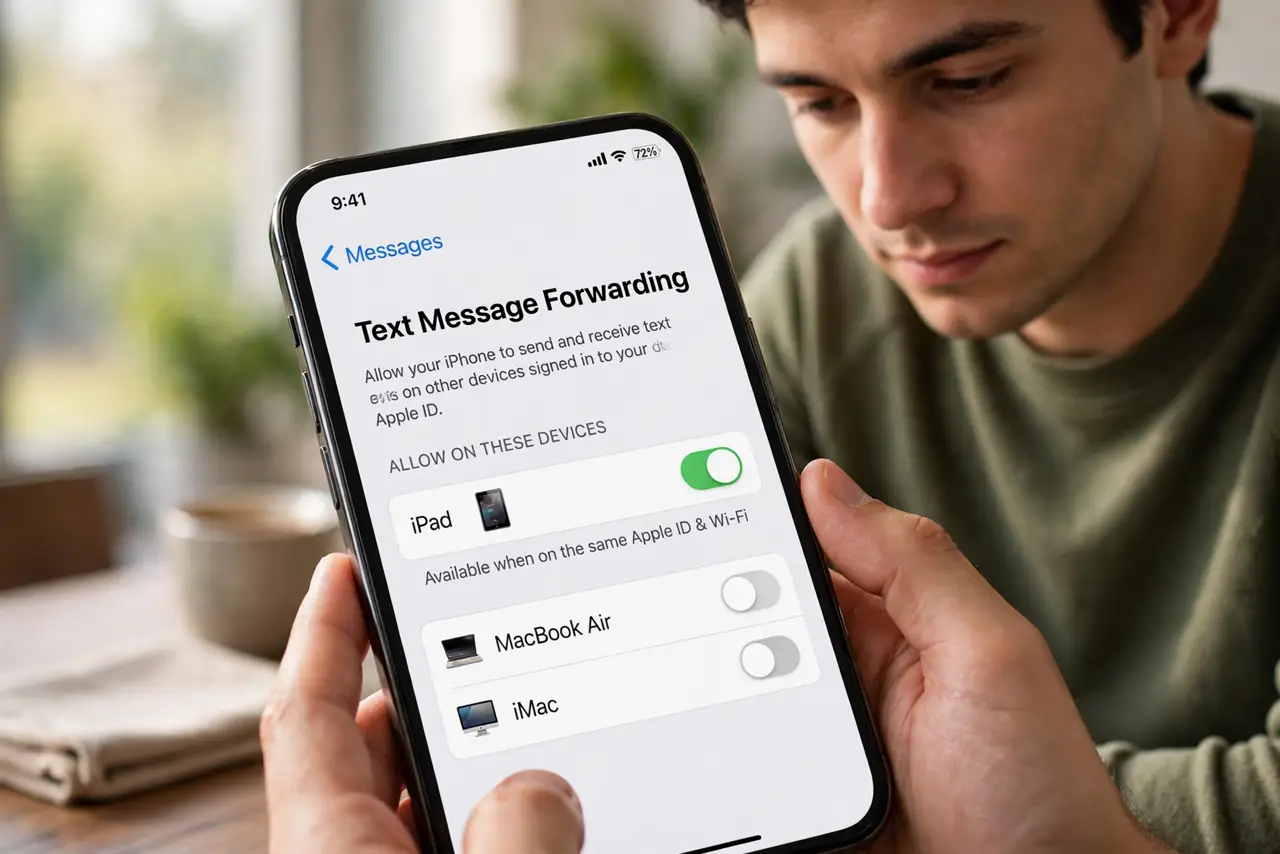 A person doing the guide's first step: Open the forwarding settings.