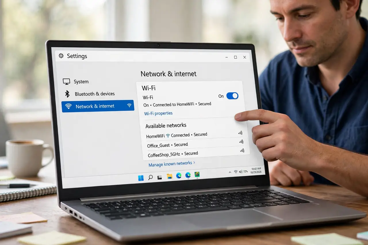 Step 1 in action for Phone Connects but the Laptop Doesn't: Toggle the laptop's Wi-Fi.