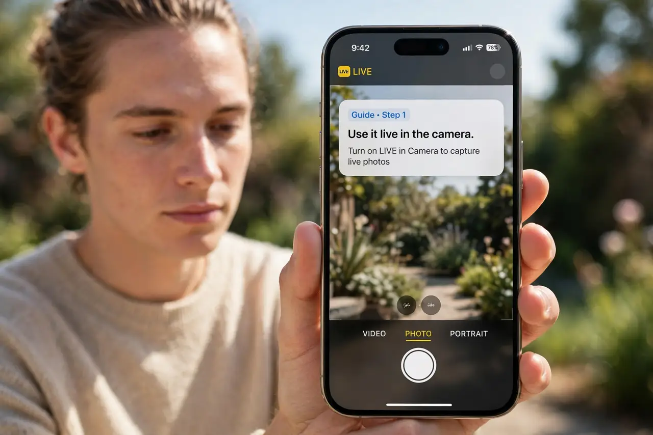 A person doing the guide's first step: Use it live in the camera.