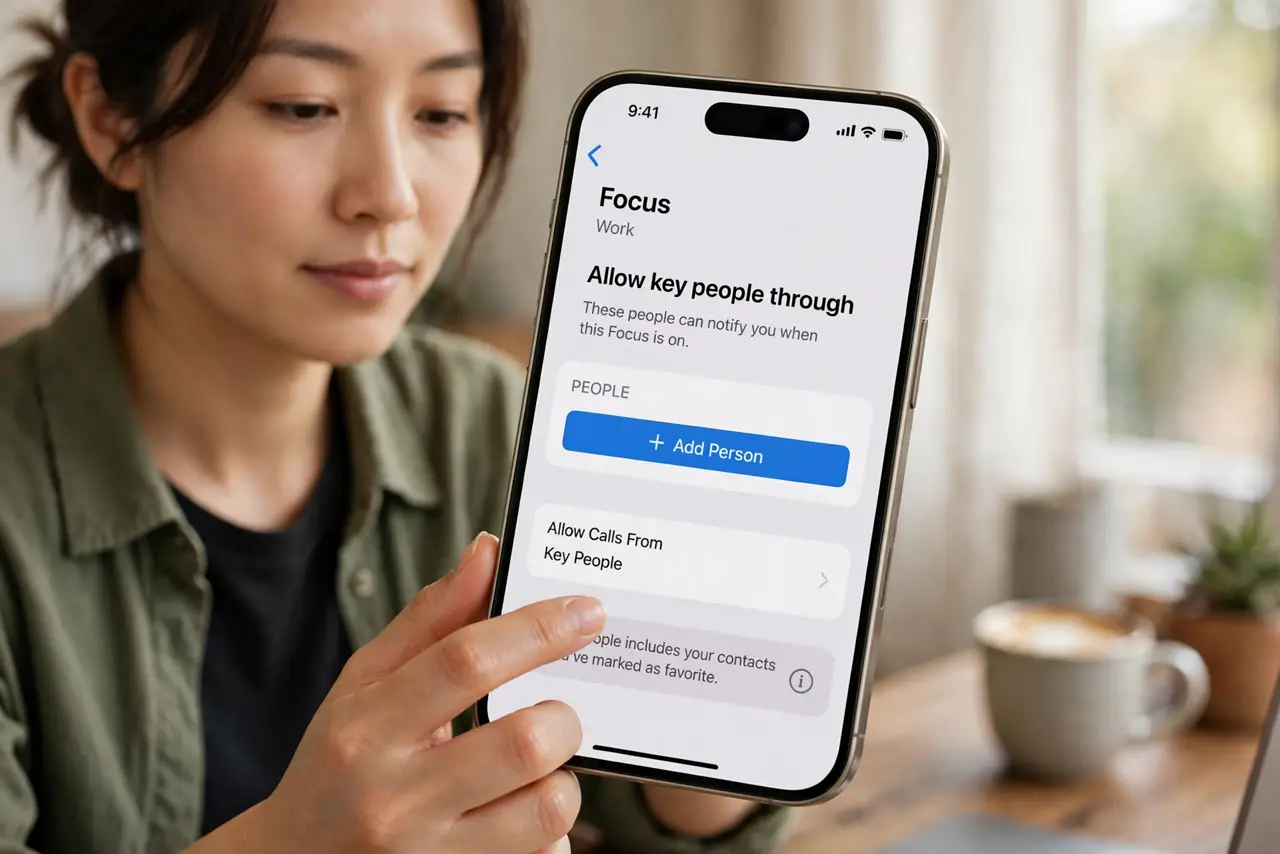 A person doing the guide's first step: Allow key people through on iPhone.