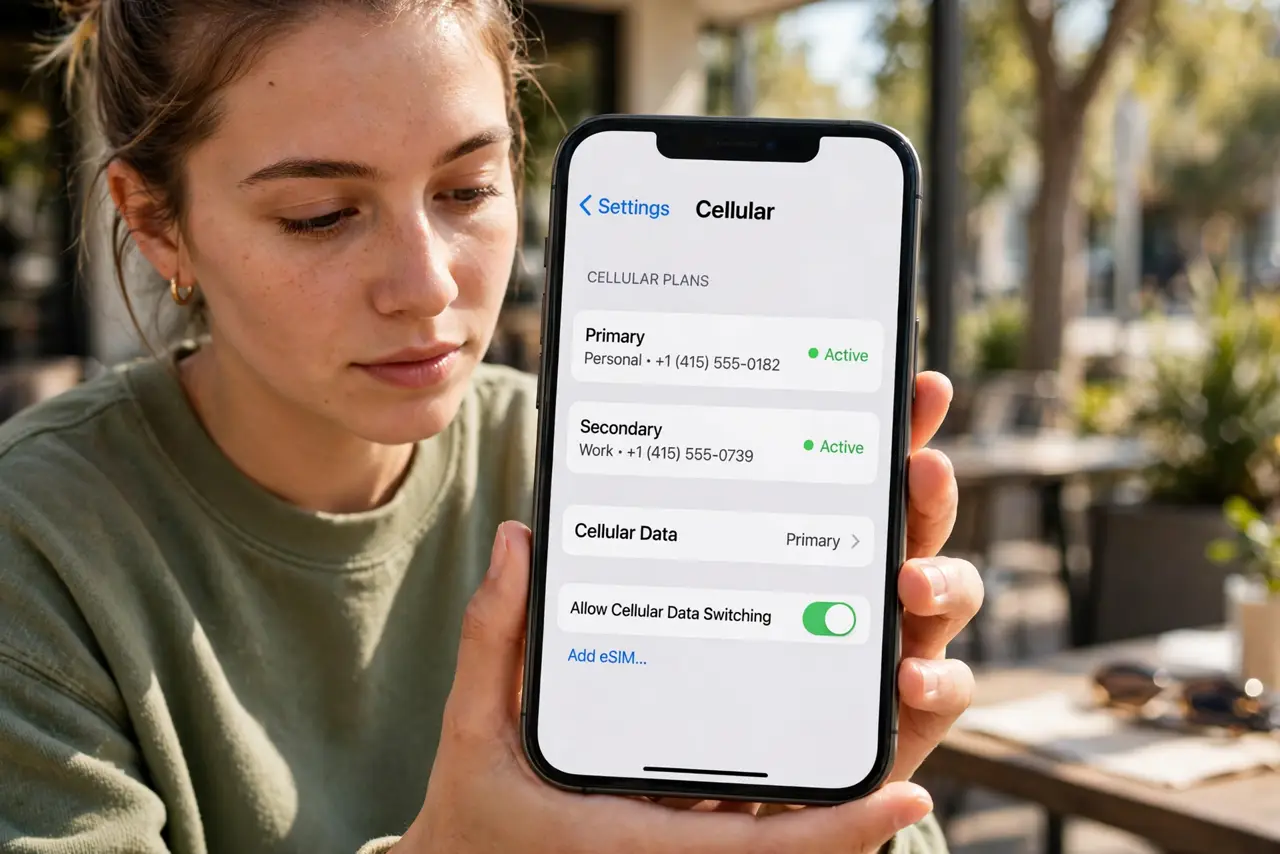 A person doing the guide's first step: Check your phone supports two active lines.