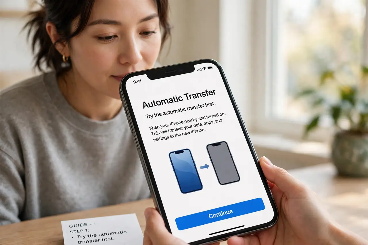 A person doing the guide's first step: Try the automatic transfer first.