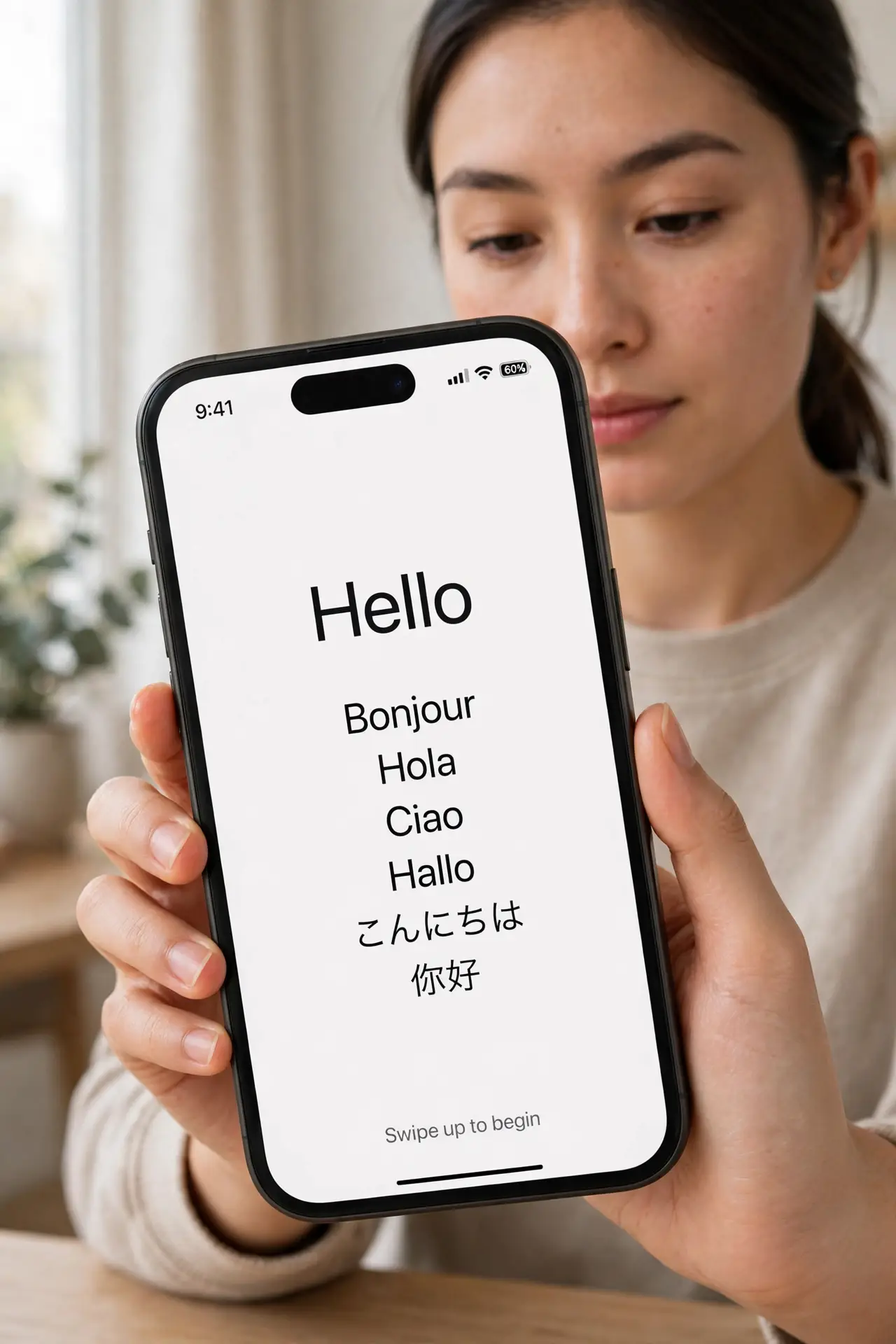 A person doing the guide's first step: Turn it on for iPhone.