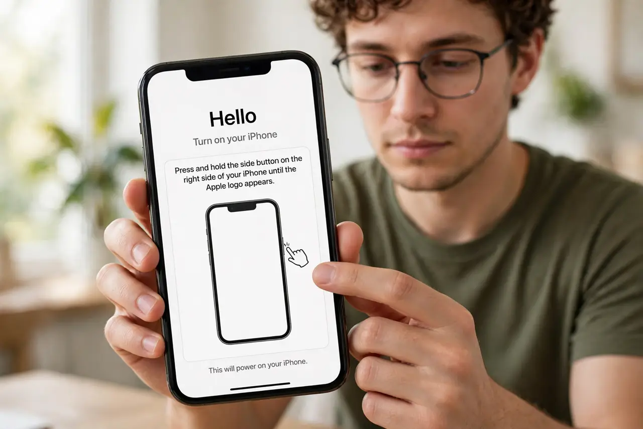 A person doing the guide's first step: Turn it on for iPhone.