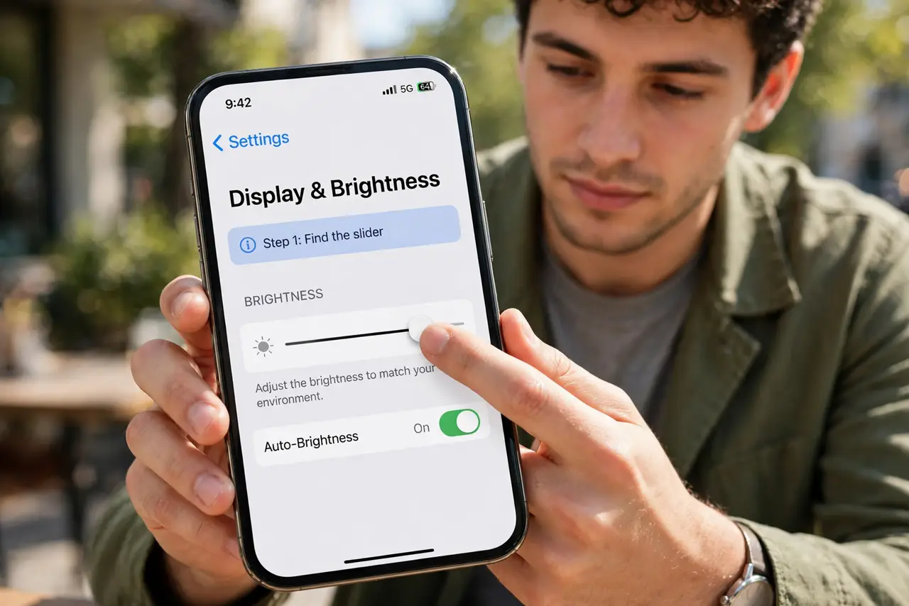 A person doing the guide's first step: Find the slider on iPhone.