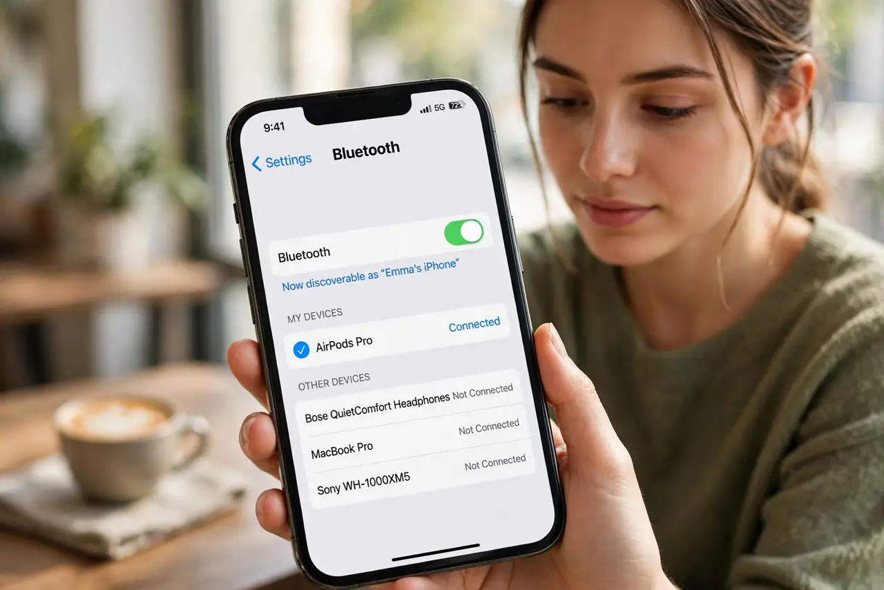 A person doing the guide's first step: Open the Bluetooth device list.