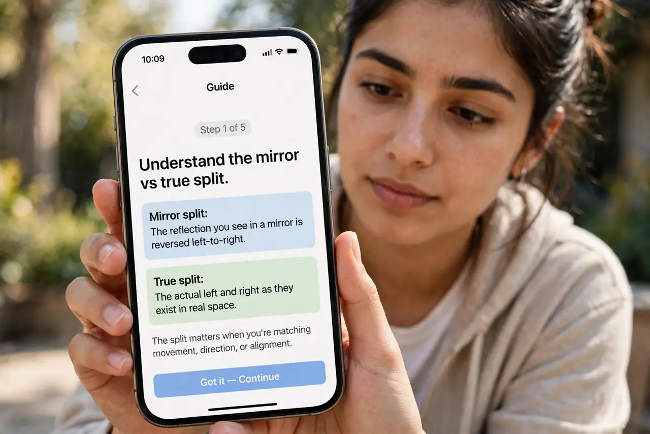 A person doing the guide's first step: Understand the mirror vs true split.