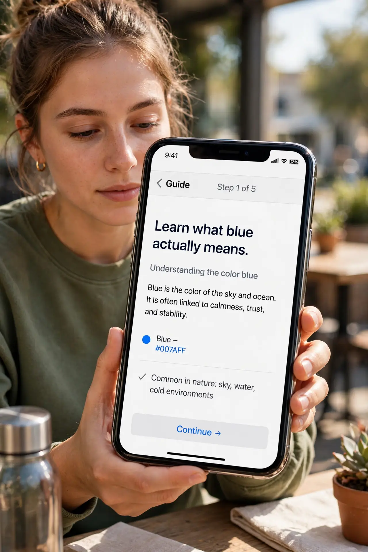 A person doing the guide's first step: Learn what blue actually means.