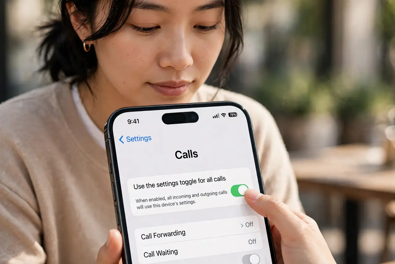 A person doing the guide's first step: Use the settings toggle for all calls.