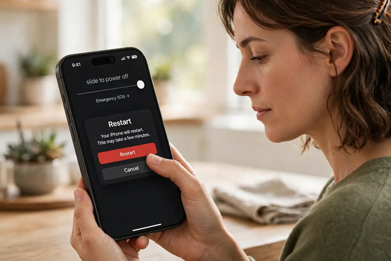 Step 1 in action for Phone Gets Hot in Your Pocket: Restart the phone first.