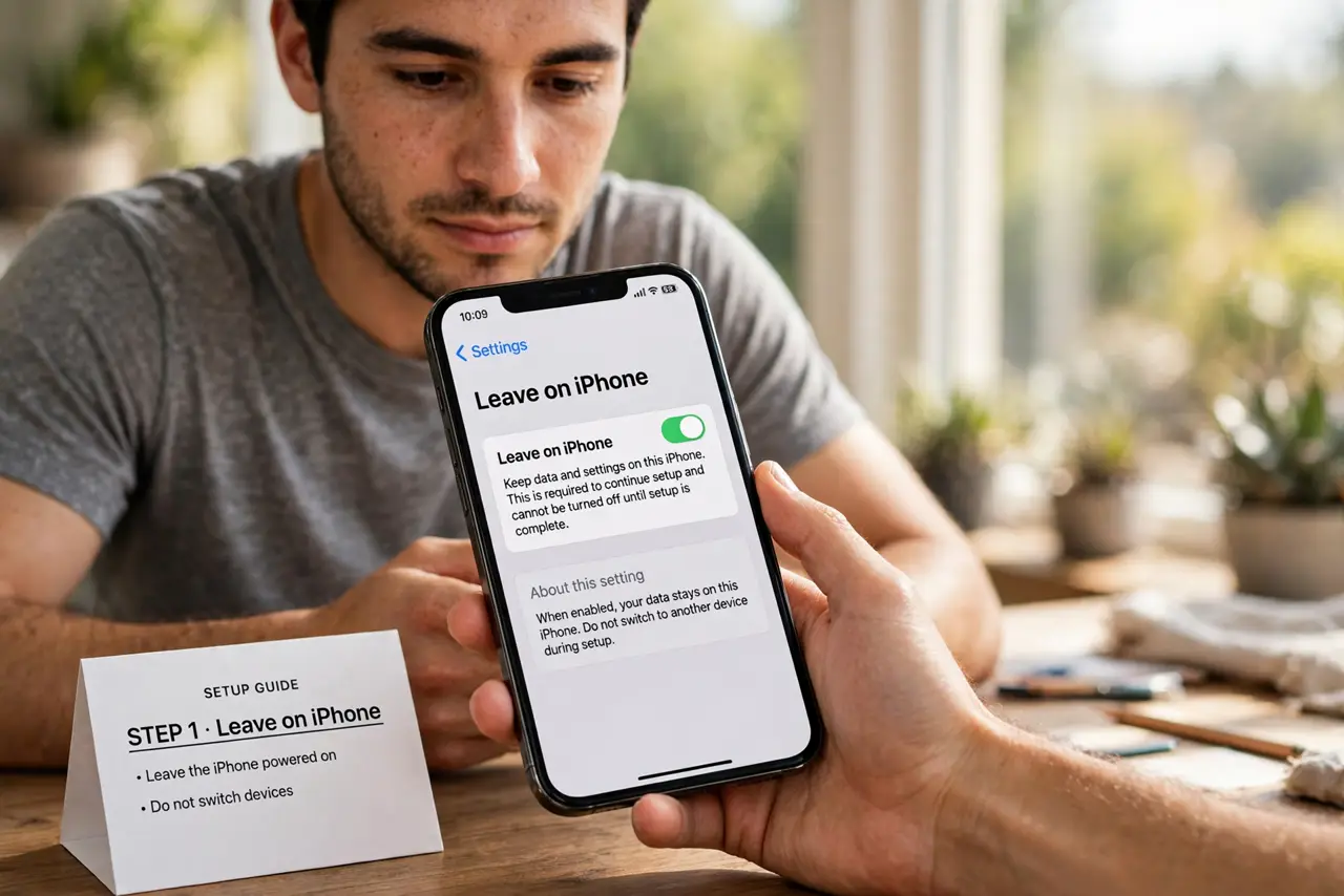 A person doing the guide's first step: Leave on iPhone.