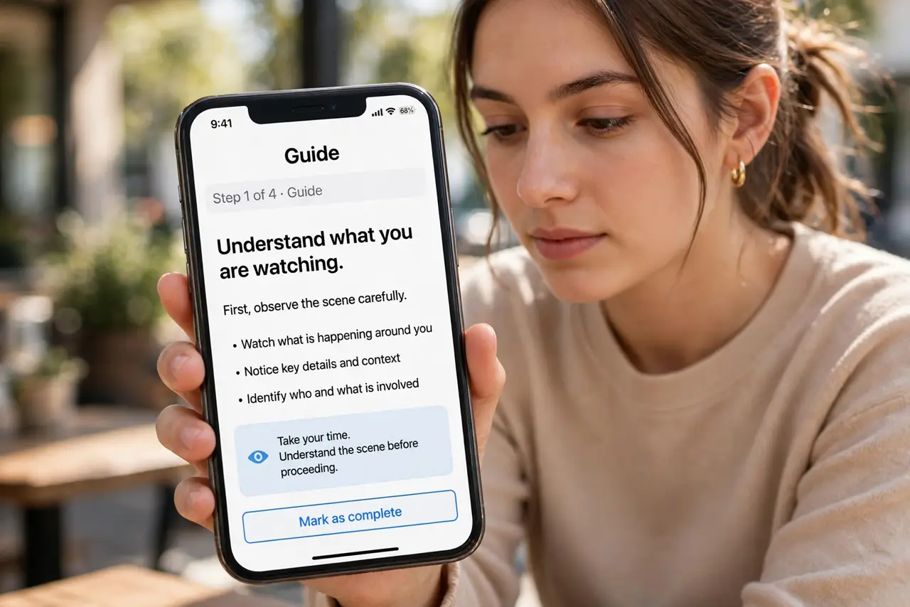 A person doing the guide's first step: Understand what you are watching.
