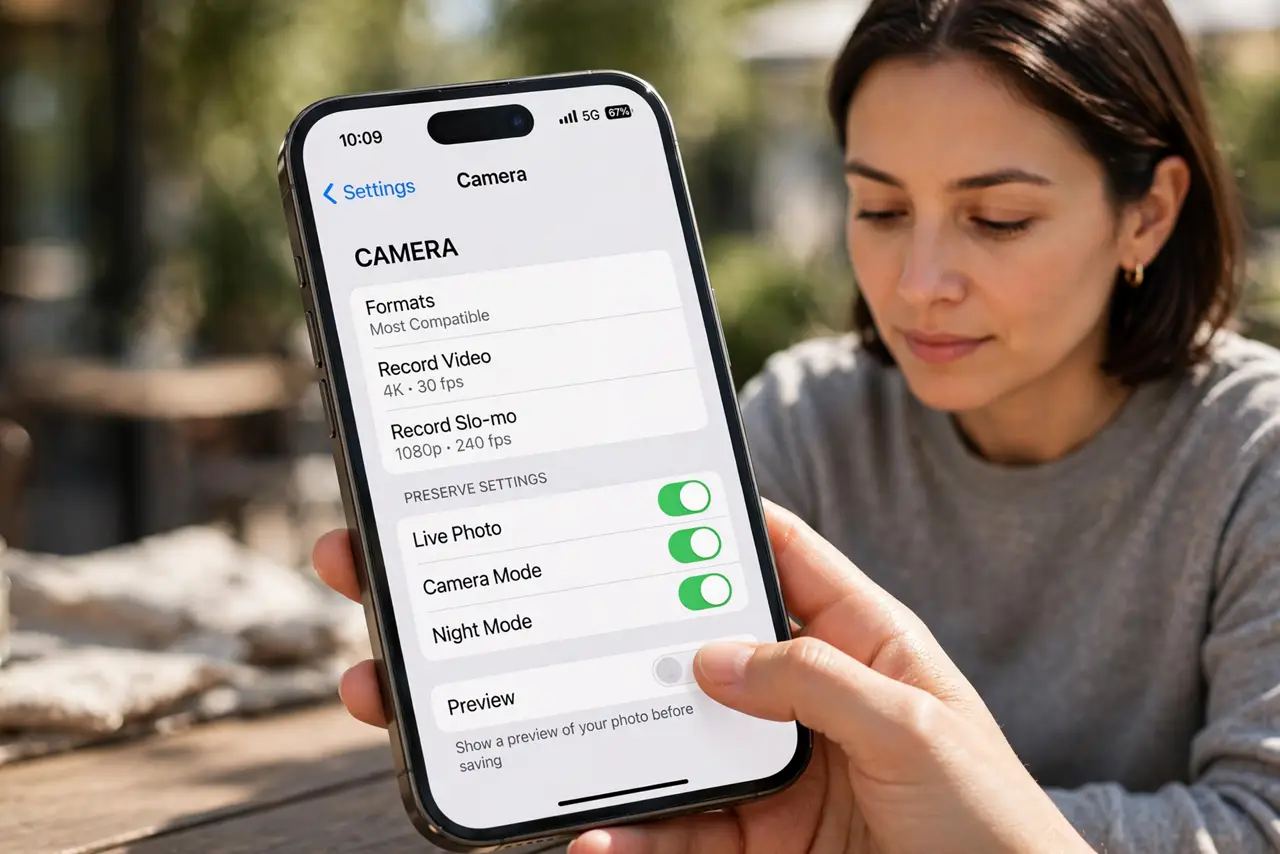 A person doing the guide's first step: Change the preview setting on iPhone.