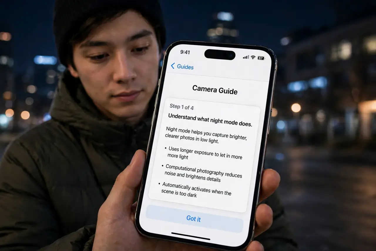A person doing the guide's first step: Understand what night mode does.